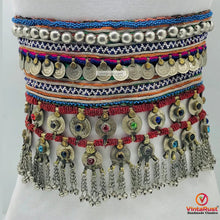 Load image into Gallery viewer, Vintage Kuchi Belt With Coins and Multicolor Glass Stones
