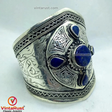 Load image into Gallery viewer, Handmade Silver Tone Kuchi Cuff Bracelet
