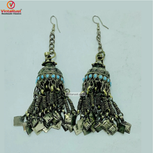 Load image into Gallery viewer, Long Kuchi Antique Earrings with Tassels
