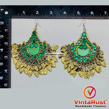 Load image into Gallery viewer, Boho Green Oversized Kuchi Classic Earrings
