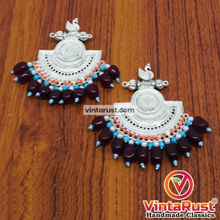 Load image into Gallery viewer, Silver Kuchi Earrings With Multicolor Beads and Stones
