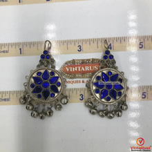 Load image into Gallery viewer, Silver Jhumka Style Earrings With Blue Glass Stones
