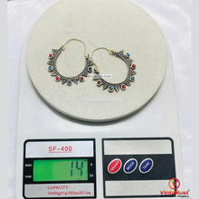 Load image into Gallery viewer, Vintage Oxidized Silver Tribal Hoop Earrings
