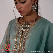Load image into Gallery viewer, Bohemian Turqoise Beaded Hasli Choker Set and Earrings
