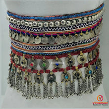 Load image into Gallery viewer, Vintage Kuchi Belt With Coins and Multicolor Glass Stones
