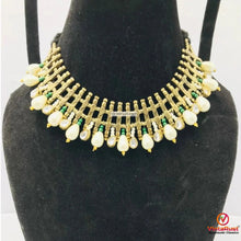 Load image into Gallery viewer, Handmade Tribal Metal Choker Necklace with Pearls
