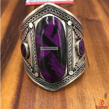Load image into Gallery viewer, Vintage Bohemian Silver Cuff with Purple Stone
