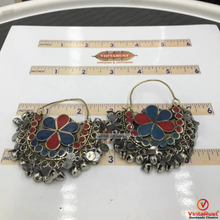 Load image into Gallery viewer, Red and Blue Kuchi Earrings With Silver Bells
