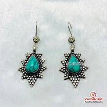 Load image into Gallery viewer, Western Turquoise Silver Teardrop Statement Earrings
