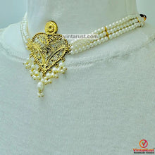 Load image into Gallery viewer, Pearls Beaded Motif Choker Necklace With Earrings Jewelry Set
