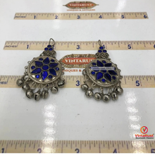 Load image into Gallery viewer, Silver Jhumka Style Earrings With Blue Glass Stones
