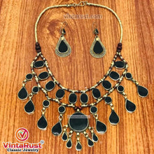 Load image into Gallery viewer, Tribal Black Stones Necklace With Earrings Jewelry Set
