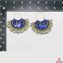 Load image into Gallery viewer, Blue Glass Stones Silver Boho Chandbali Earrings
