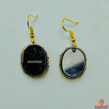 Load image into Gallery viewer, Black Stone Oval Shape Drop Dangle Hook Earrings
