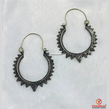 Load image into Gallery viewer, Handmade Oxidized Silver Tribal Hoop Earrings
