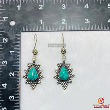 Load image into Gallery viewer, Western Turquoise Silver Teardrop Statement Earrings

