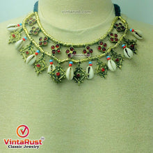 Load image into Gallery viewer, Vintage Choker Necklace With Dangling Golden Motifs and Shells
