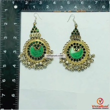 Load image into Gallery viewer, Vintage Style Green Afghan Kuchi Tribal Earrings
