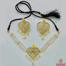 Load image into Gallery viewer, Pearls Beaded Motif Choker Necklace With Earrings Jewelry Set
