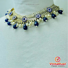 Load image into Gallery viewer, Blue Glass Stones Silver Kuchi Jewelry Set
