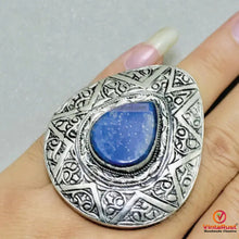 Load image into Gallery viewer, Handmade Lapis Lazuli Necklace with Silver Blue Stone Ring
