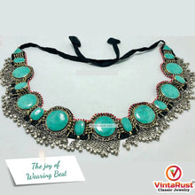 Load image into Gallery viewer, Ethnic Tribal Green Stones Belt With Silver Bells
