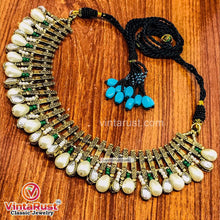 Load image into Gallery viewer, Handmade Tribal Metal Choker Necklace with Pearls
