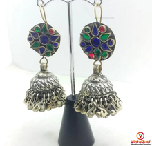 Load image into Gallery viewer, Tribal Glass Stones Jhumka Earrings
