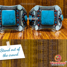 Load image into Gallery viewer, Tribal Stone Cuff Bracelet With Turquoise and Coral Beads
