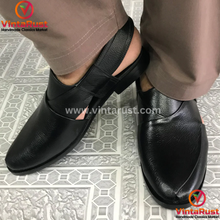 Load image into Gallery viewer, Handcrafted Unique Black Peshawari Men&#39;s  Chappal
