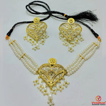 Load image into Gallery viewer, Pearls Beaded Motif Choker Necklace With Earrings Jewelry Set
