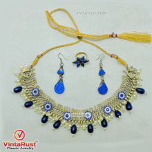 Load image into Gallery viewer, Blue Glass Stones Silver Kuchi Jewelry Set
