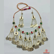 Load image into Gallery viewer, Tribal Coins Choker Necklace &amp; Dangle Earrings Jewelry Set

