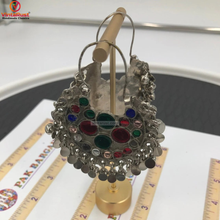 Load image into Gallery viewer, Kuchi Bali Earrings With Small Bells and Multicolor Glass Stones
