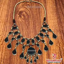 Load image into Gallery viewer, Tribal Black Stones Necklace With Earrings Jewelry Set
