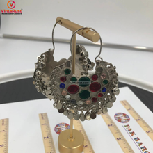 Load image into Gallery viewer, Kuchi Bali Earrings With Small Bells and Multicolor Glass Stones
