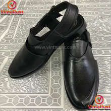 Load image into Gallery viewer, Handcrafted Unique Black Peshawari Men&#39;s  Chappal
