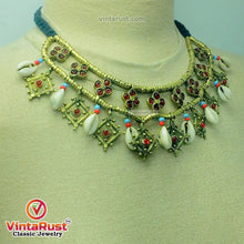 Load image into Gallery viewer, Vintage Choker Necklace With Dangling Golden Motifs and Shells
