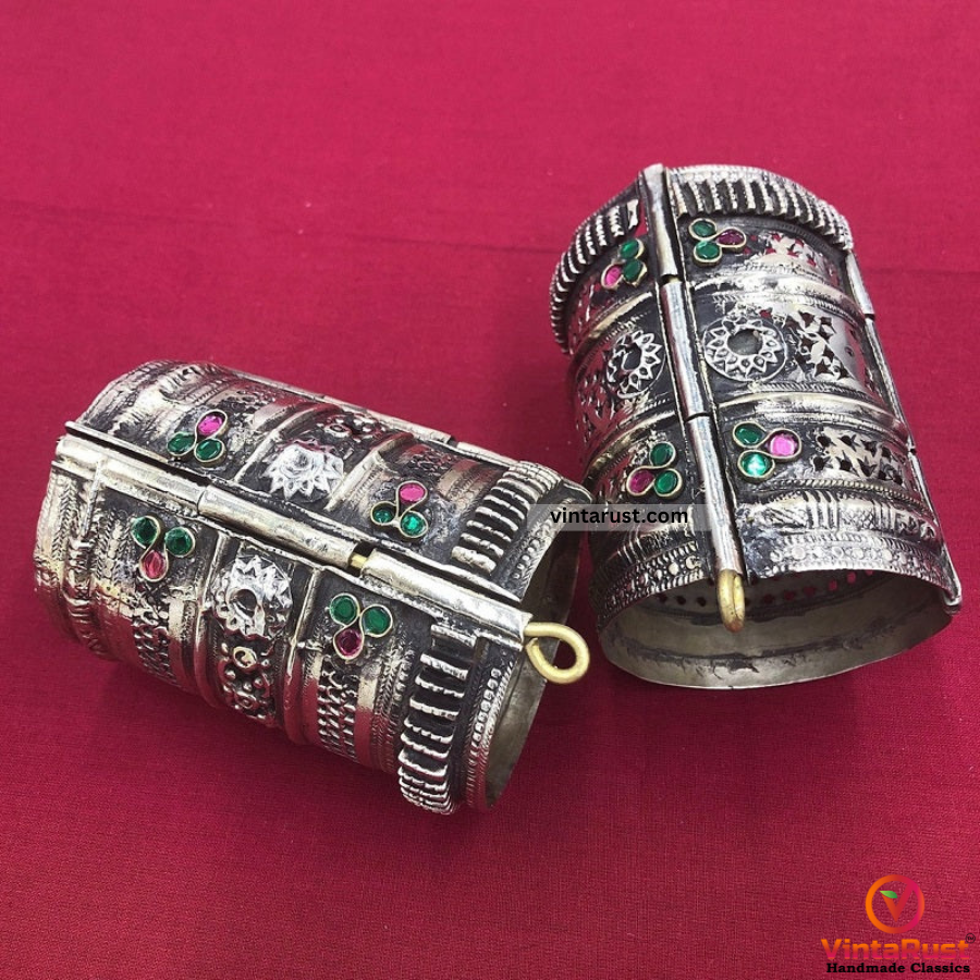 Antique Big Tribal Handcuff With Glass Stones