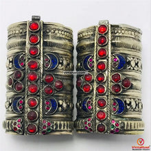Load image into Gallery viewer, Tribal Vintage Blue and Red Glass Stones Handcuff
