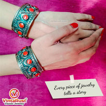 Load image into Gallery viewer, Boho Kuchi Cuff Bracelet With Stones
