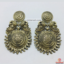 Load image into Gallery viewer, Vintage Massive Golden Tone Tribal Earrings
