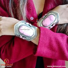 Load image into Gallery viewer, Vintage Tribal Cuff With Pink Stones
