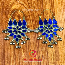 Load image into Gallery viewer, Tribal Glass Stones Floral Earrings With Silver Bells
