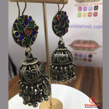 Load image into Gallery viewer, Antique Tribal Glass Stones Jhumka Earrings
