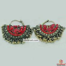 Load image into Gallery viewer, Vintage Hoop Red Glass Stone Earrings
