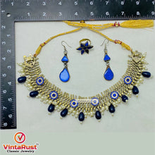 Load image into Gallery viewer, Blue Glass Stones Silver Kuchi Jewelry Set
