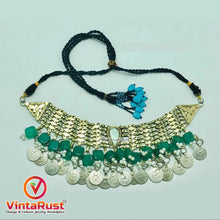 Load image into Gallery viewer, Coins Choker Necklace With Green Glass Stones and Beads
