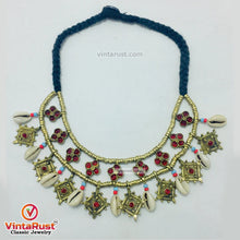 Load image into Gallery viewer, Vintage Choker Necklace With Dangling Golden Motifs and Shells
