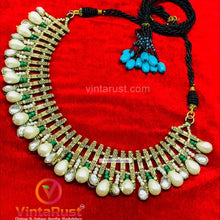 Load image into Gallery viewer, Handmade Tribal Metal Choker Necklace with Pearls
